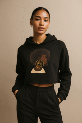 Crop hoodie femme noir SJ EXCLUSIF « ALL EYES ON ME » – sweat à capuche court, streetwear chic, coton premium