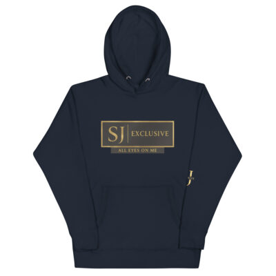 Homme portant un hoodie noir SJ EXCLUSIVE en or luxe – sweat à capuche premium mode urbaine élégante