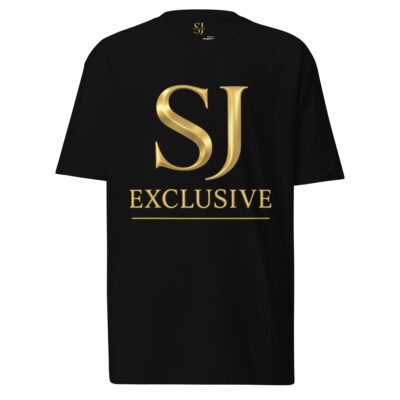 t-shirt premium homme noir SJ EXCLUSIVE avec grand logo doré, coton épais coupe décontractée – édition limitée