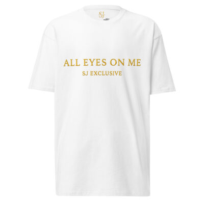 T-shirt homme premium épais blanc SJ EXCLUSIVE – logo doré « ALL EYES ON ME »