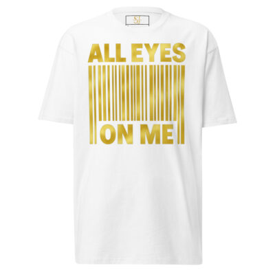 T-shirt blanc premium homme SJ EXCLUSIVE ALL EYES ON ME avec imprimé doré luxe – mode urbaine chic édition limitée
