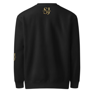 Dos du sweat-shirt SJ EXCLUSIVE noir avec logo doré au col, coupe premium col rond, détail luxe streetwear chic