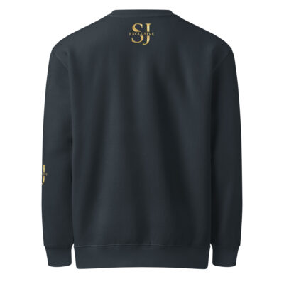 Dos du sweatshirt col rond premium SJ EXCLUSIF, logo doré au col, noir — style luxe streetwear en coton épais et confortable