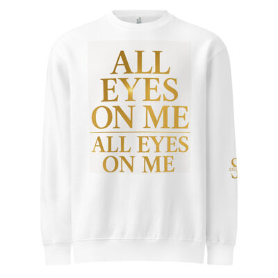 Sweat-shirt blanc SJ EXCLUSIVE, col rond premium avec logo doré « ALL EYES ON ME »