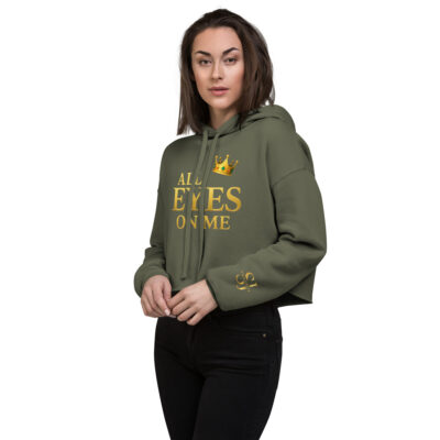 Sweat à capuche crop femme vert sauge « ALL EYES ON ME » – SJ EXCLUSIVE, coupe courte, coton doux premium, look street-chic élégant.
