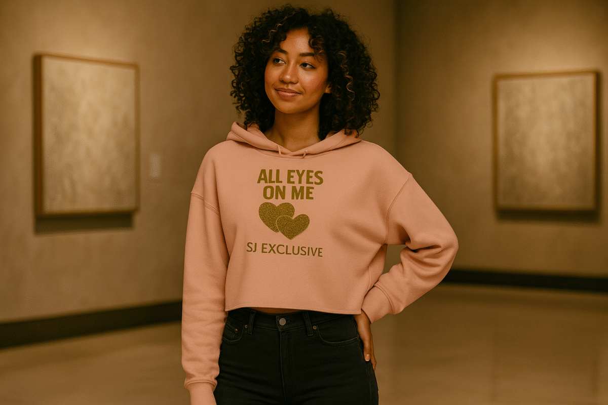 Femme souriante portant hoodie rose SJ Exclusive All Eyes On Me mode chic tendance urbaine