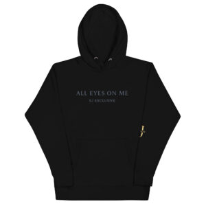 Hoodie premium noir SJ EXCLUSIF « ALL EYES ON ME » – sweat à capuche chic, logo doré, édition limitée, streetwear de luxe.