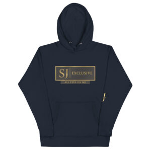 Homme portant un hoodie noir SJ EXCLUSIVE en or luxe – sweat à capuche premium mode urbaine élégante
