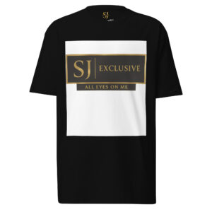 T-shirt premium homme SJ EXCLUSIF noir, logo doré « ALL EYES ON ME », coton épais 220 g/m², édition limitée