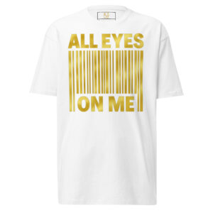 T-shirt blanc premium homme SJ EXCLUSIVE ALL EYES ON ME avec imprimé doré luxe – mode urbaine chic édition limitée