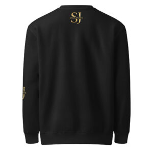 Dos du sweat-shirt SJ EXCLUSIVE noir avec logo doré au col, coupe premium col rond, détail luxe streetwear chic