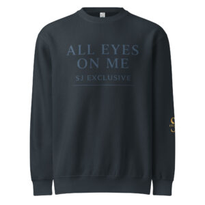 Sweat-shirt anthracite SJ EXCLUSIVE — vue de profil, logo doré sur manche, col rond, coupe premium
