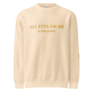 Sweat-shirt premium beige SJ EXCLUSIVE « ALL EYES ON ME » – col rond, molleton doux 65% coton, édition limitée luxe streetwear